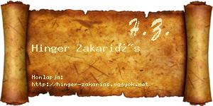 Hinger Zakariás névjegykártya